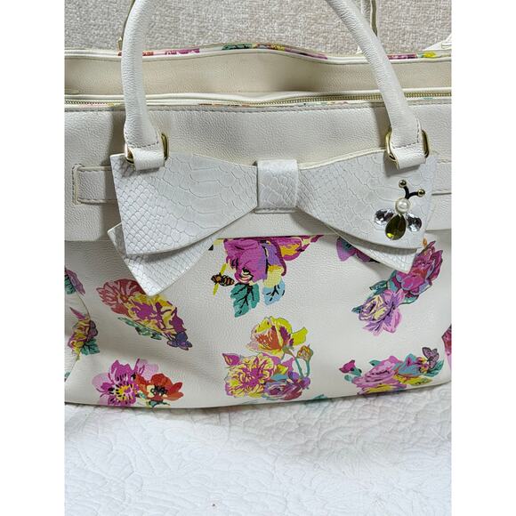 Betsey Johnson Women’s White Floral Print Shoulder Satchel Purse Handbag Spring - Picture 12 of 13